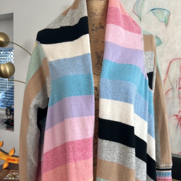 One Girl Who cashmere wrap sweater cardigan drape medium rainbow - Picture 2 of 13